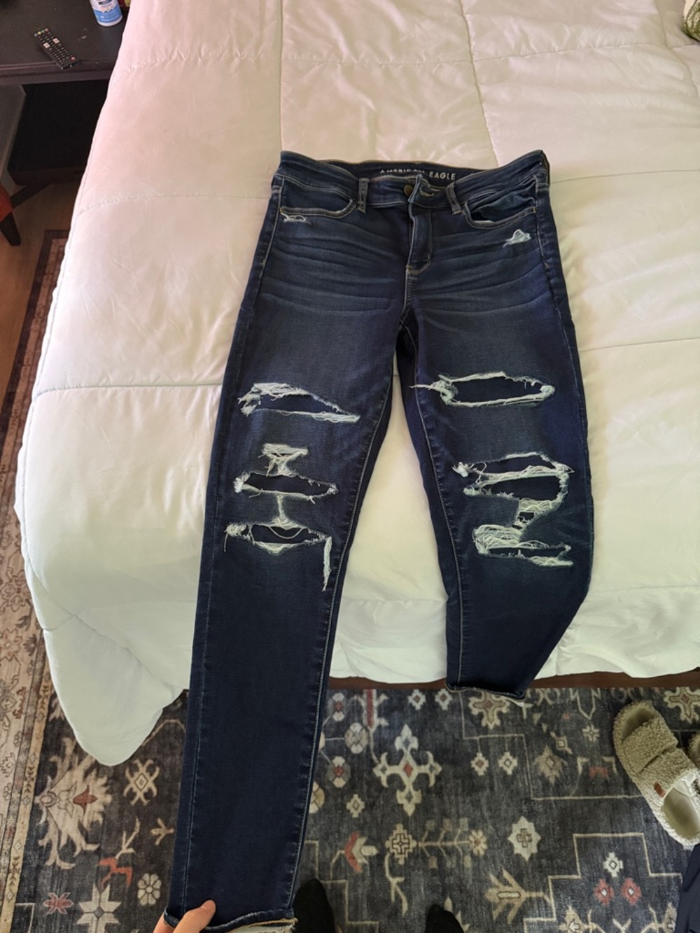 American Eagle Outfitters Next Level Stretch high rise Navy Ripped Skinny Jeans